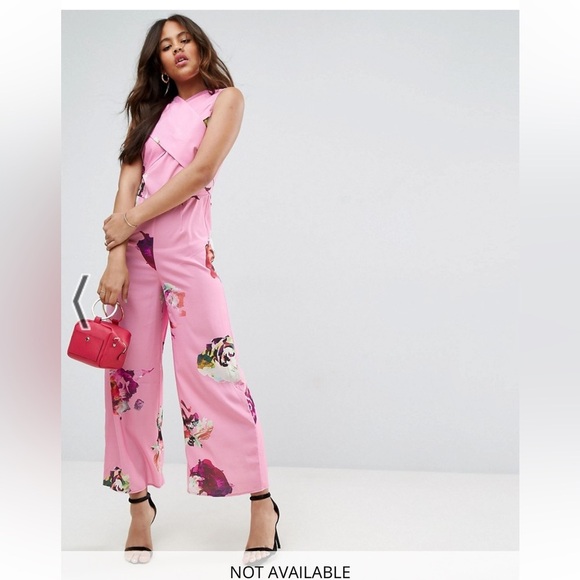 ASOS Vibrant Pink Floral Print Jumpsuit sz 8 - Picture 4 of 7